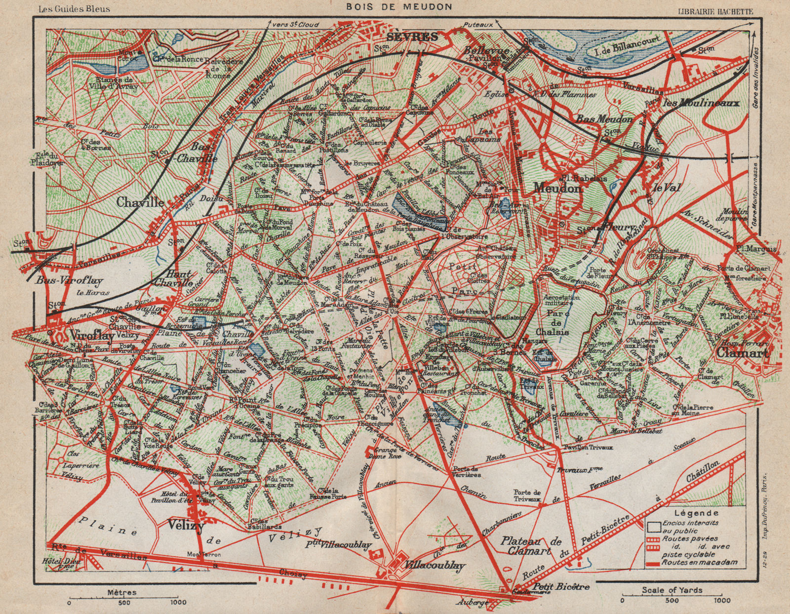 BOIS DE MEUDON. Vintage map plan. Sèvres Chaville Vélizy Clamart. Yvelines 1927